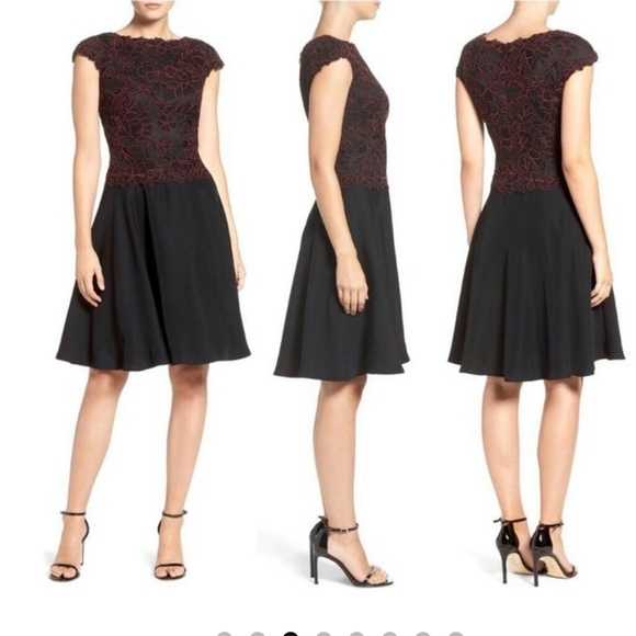 Tadashi Shoji black red fit & flair cocktail dress - Picture 8 of 8